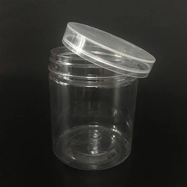 צנצנת PET שקופה לחיות מחמד ריקה עם מכסה בורג פלסטיק מאלומיניום
